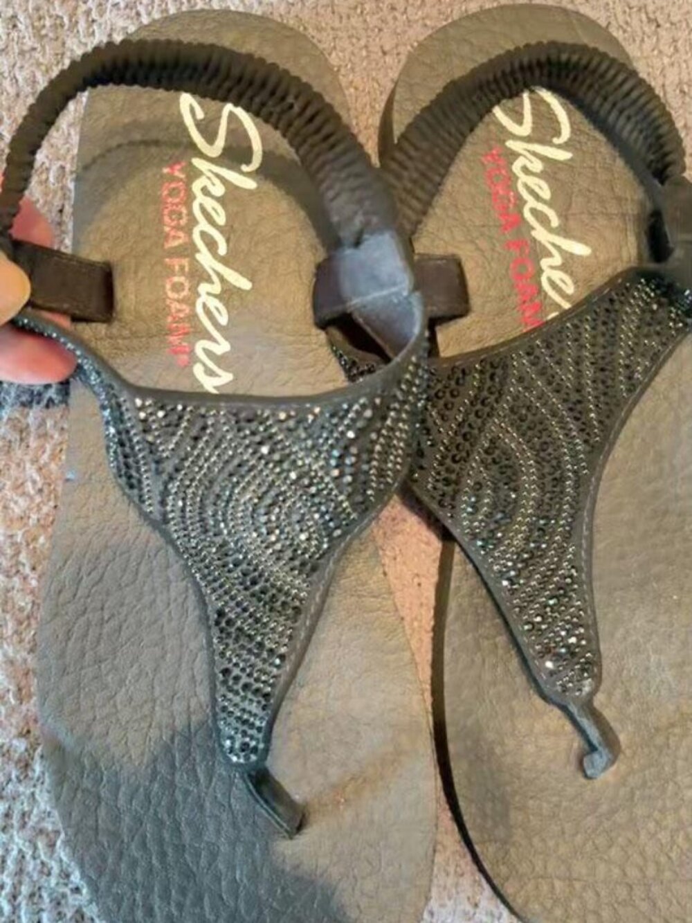 Skechers Meditation Rock Crown Sandals Yoga Foam Rhinestone Black Size 9 - Picture 3 of 8